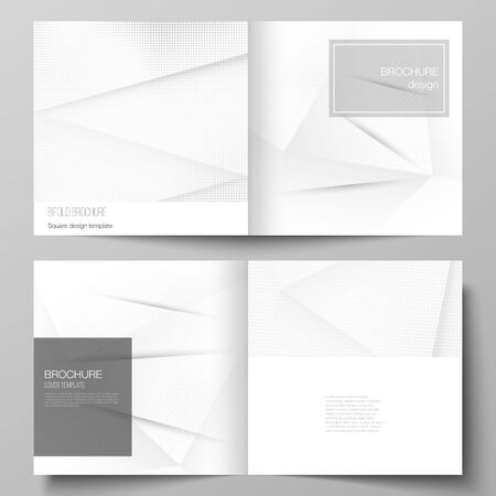 Vector layout of two covers templates for square design bifold brochure, magazine, cover design, book design, brochure cover. Halftone dotted background with gray dots, abstract gradient background.のイラスト素材