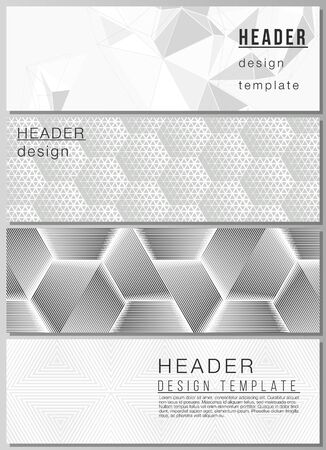 The minimalistic vector illustration of the editable layout of headers, banner design templates. Abstract geometric triangle design background using different triangular style patterns.のイラスト素材