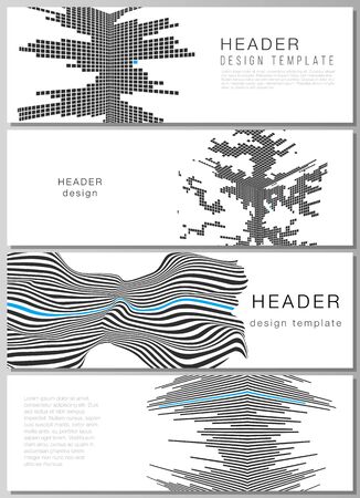 The minimalistic vector illustration of the editable layout of headers, banner design templates. Abstract big data visualization concept backgrounds with lines and cubes.のイラスト素材