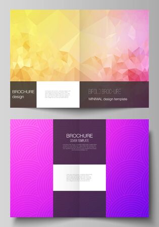 Vector layout of two A4 format modern cover mockups design templates for bifold brochure, magazine, flyer, booklet, annual report. Abstract geometric pattern with colorful gradient business background.のイラスト素材