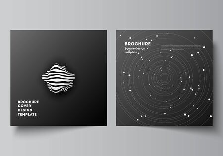 Vector layout of two square format covers design templates for brochure, flyer, magazine, cover design, book design, brochure cover. Tech science future background, space astronomy conceptのイラスト素材