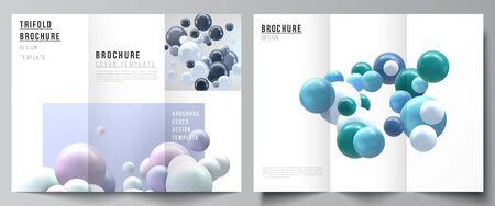 Vector layouts of covers design templates for trifold brochure, flyer layout, magazine, book design, brochure cover, advertising. Realistic background with multicolored 3d spheres, bubbles, balls.のイラスト素材