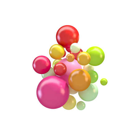 Abstract vector futuristic background with colorful 3d spheres, glossy bubbles, balls.