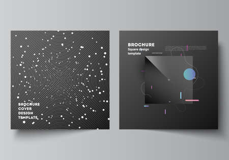 Vector layout of two square format covers design templates for brochure, flyer, magazine, cover design, book design, brochure cover. Tech science future background, space astronomy concept.のイラスト素材