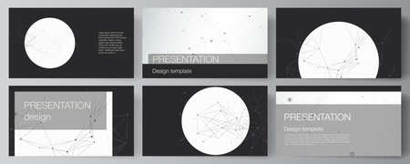 Vector layout of presentation slides design business templates, template for presentation brochure, brochure cover, report. Gray technology background with connecting lines and dots. Network concept.のイラスト素材