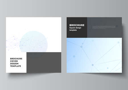 Vector layout of two square format covers templates for brochure, flyer, magazine, cover design, book design, brochure cover. Blue medical background with connecting lines and dots, plexus.のイラスト素材