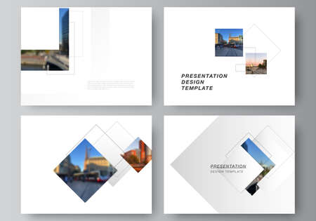 Vector layout of the presentation slides design business templates, multipurpose template with geometric simple shapes, lines and photo place for presentation brochure, brochure cover, business reportのイラスト素材