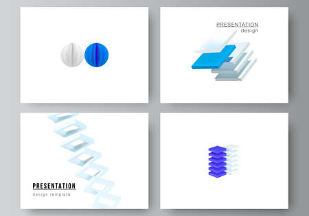 Vector layout of presentation slides design templates, template for presentation brochure, brochure cover, business report. 3d render vector composition with dynamic geometric blue shapes in motion.のイラスト素材
