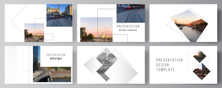 Vector layout of the presentation slides design business templates, multipurpose template with geometric simple shapes, lines and photo place for presentation brochure, brochure cover, business reportのイラスト素材