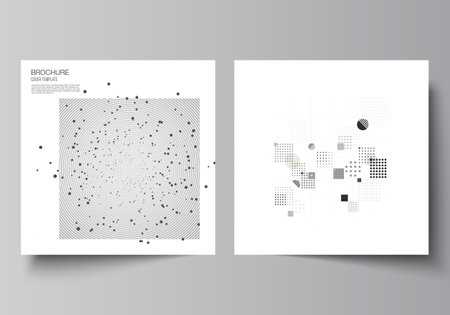 Vector layout of two square covers templates for brochure, flyer, cover design, book design, brochure cover. Abstract technology black color science background. Digital data. High tech concept.のイラスト素材