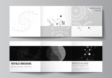 Vector layout of square covers templates for trifold brochure, flyer, magazine, cover design, book design. Abstract technology black color science background.Digital data. Minimalist high tech conceptのイラスト素材