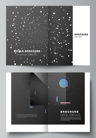 Vector layout of two A4 format cover mockups design templates for bifold brochure, flyer, magazine, cover design, book design, brochure cover. Tech science future background, space astronomy concept.のイラスト素材