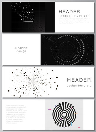 Vector layout of headers, banner templates for website footer design, horizontal flyer design, website header.Black color technology background. Digital visualization of science, medicine,tech conceptのイラスト素材