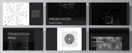 Vector layout of the presentation slides design templates for presentation brochure, brochure cover. Black color technology background. Digital visualization of science, medicine, technology concept.のイラスト素材