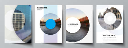 Vector layout of A4 cover mockups templates for brochure, flyer layout, booklet, cover design, book design, brochure cover. Background template with rounds, circles for IT, technology. Minimal style.のイラスト素材