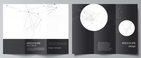 Vector layouts of covers templates for trifold brochure, flyer layout, book design, brochure cover, advertising mockups. Gray technology background with connecting lines and dots. Network concept.のイラスト素材