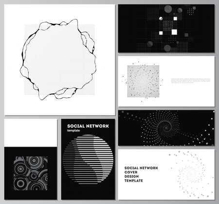 Vector layouts of social network mockups for cover design, website design, website backgrounds or advertising. Abstract technology black color science background. Digital data. High tech concept.のイラスト素材