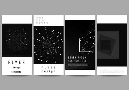 Vector layout of flyer, banner design templates for website design, vertical flyer design, website decoration.Black color technology background. Digital visualization of science, medicine,tech conceptのイラスト素材