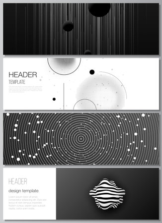 Vector layout of headers, banner design templates for website footer design, horizontal flyer, website header backgrounds. Tech science future background, space design astronomy concept.のイラスト素材