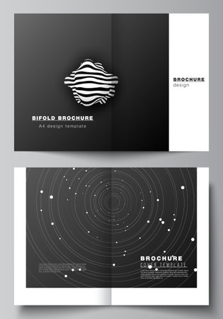 Vector layout of two A4 format cover mockups design templates for bifold brochure, flyer, magazine, cover design, book design, brochure cover. Tech science future background, space astronomy concept.のイラスト素材