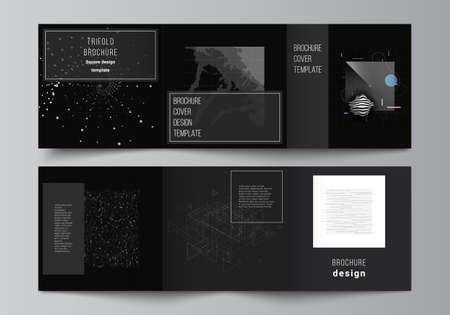 Vector layout of square covers templates for trifold brochure, flyer, magazine, cover design, book design. Abstract technology black color science background.Digital data. Minimalist high tech conceptのイラスト素材