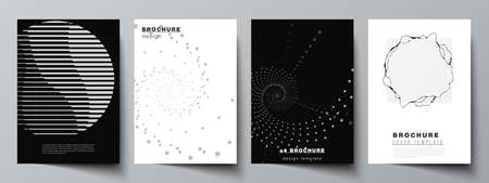 Vector layout of A4 cover mockups templates for brochure, flyer layout, booklet, cover design, book design. Abstract technology black color science background. Digital data. Minimalist high tech.のイラスト素材