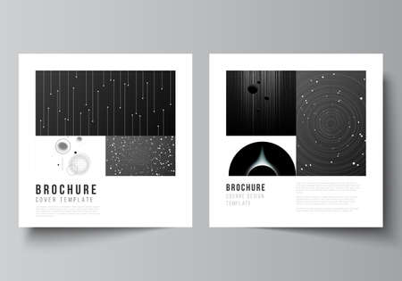 Vector layout of two square format covers design templates for brochure, flyer, magazine, cover design, book design, brochure cover. Tech science future background, space astronomy concept.のイラスト素材