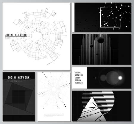 Vector layouts of social network mockups for cover design, website design, website backgrounds or advertising.Black color technology background. Digital visualization of science, medicine,tech conceptのイラスト素材
