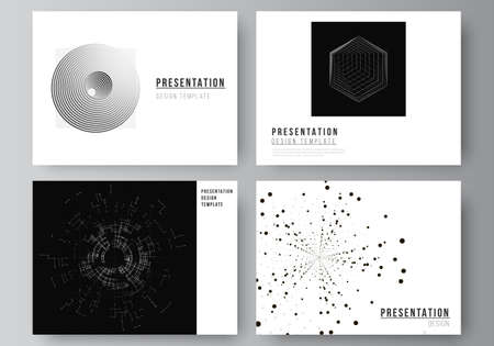 Vector layout of the presentation slides design templates for presentation brochure, brochure cover. Black color technology background. Digital visualization of science, medicine, technology conceptのイラスト素材