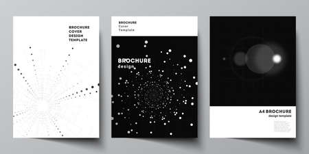 Vector layout of A4 cover design templates for brochure, flyer layout, booklet, cover design, book design. Black color technology background. Digital visualization of science, medicine, tech concept.のイラスト素材