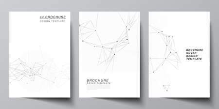 Vector layout of A4 cover mockups templates for brochure, flyer layout, booklet, cover design, book design, brochure cover. Gray technology background with connecting lines and dots. Network concept.のイラスト素材