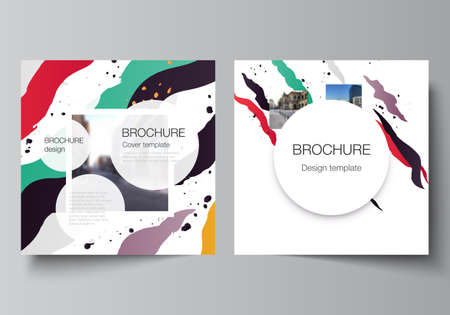 Vector layout of two square covers design templates for brochure, flyer, magazine, cover design, book design, brochure cover, creative agency, corporate, business, portfolio, pitch deck, startup.のイラスト素材