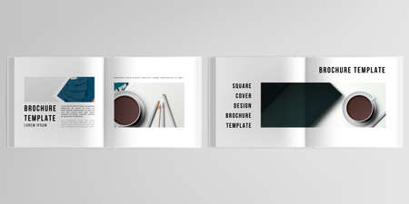3d realistic vector layout of cover mockup design templates for bifold square brochure, cover design, book design, magazine, brochure cover. Home office concept, study or freelance, working from home.のイラスト素材