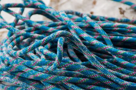 Texture of a blue climbing ropeの写真素材