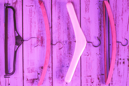 Hangers for clothes on rustic background. Fashion conceptの写真素材