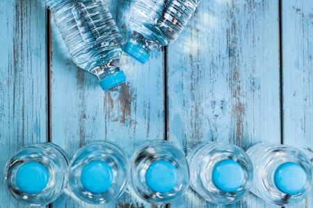 Bottles of mineral water. Plastic bottlesの写真素材