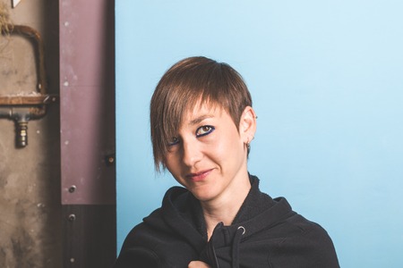Portrait of a girl with short hair.Young woman smiling