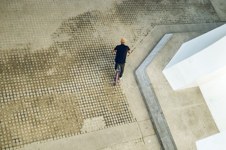 Guy with a bmx bike down the street. Extreme sportsの写真素材