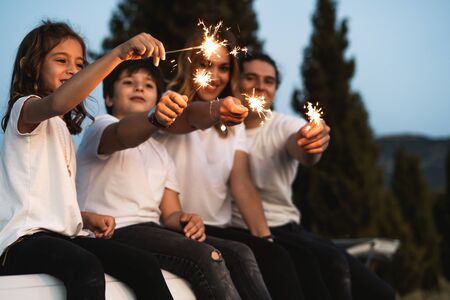 Family with happy sparkles, Concept family smilingの写真素材