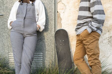 Portrait of a young couple with modern style smiling and happy. Millennial youth conceptの写真素材