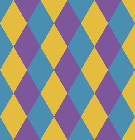Mardi Gras seamless repeating background with green, yellow and purple diamonds. Holiday poster or placard templateのイラスト素材