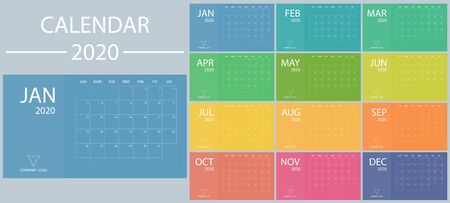 Calendar 2020 with week starts on Sunday. Minimal planner vector template date desk. Modern design office organizer. Schedule number style diary. January february march april may june and others monthのイラスト素材