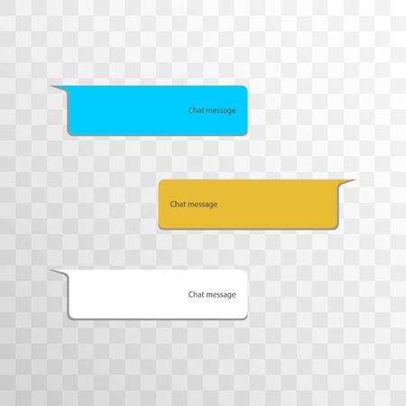 Group of objects variation chat bubble social network interface. Message in multicolored balloons with shadows isolated on a transparent background. Vector cell phone dialog illustration.のイラスト素材
