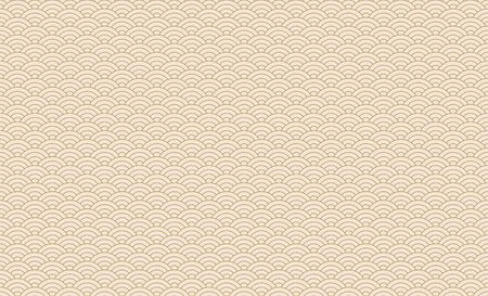 Seamless japanese wave pattern. Repeating ocean water curve chinese texture. Gold and white line art vector illustration. Vintage geometric shape background. Retro sea ornamentのイラスト素材