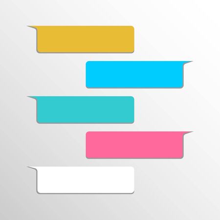 Group of objects variation chat bubble social network interface. Message in multicolored flat balloons with shadow isolated on a white background. Vector cell phone dialog illustration. のイラスト素材