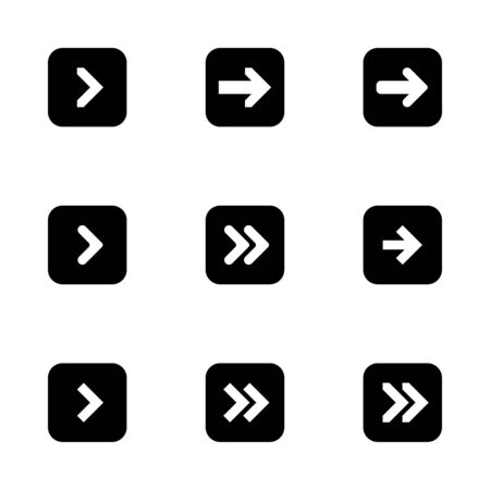 Black next right up arrows set digital symbol pointer icons logo sign button collection.のイラスト素材