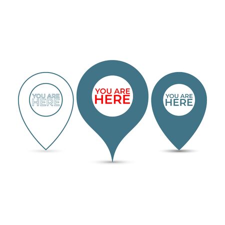 You are here. Thin out line pin location gps icon. Geometric red marker flat shape element. Abstract EPS 10 point illustration. Concept vector sign.のイラスト素材