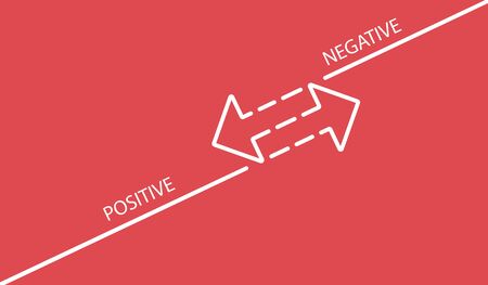 Positive negative. Two diagonal arrows from white lines on a red background. Vector illustration of confrontation or comparison design. Direction in different directions.のイラスト素材