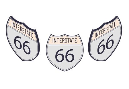Interstate 66. American Isometric highway map sign. Vector outline shield template. Military and heraldic simple shape shield. のイラスト素材
