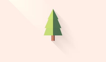 Fir christmas tree icon in flat vector illustration with long shadow and light. Simple xmas holiday symbol background. Merry winter ornament.のイラスト素材